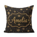 Custom Name Luxury Snowflake Black Background Christmas Seamless Square Filled Cushion Throw Pillow Sofa Bed Home Decor Zip Washable UK Made