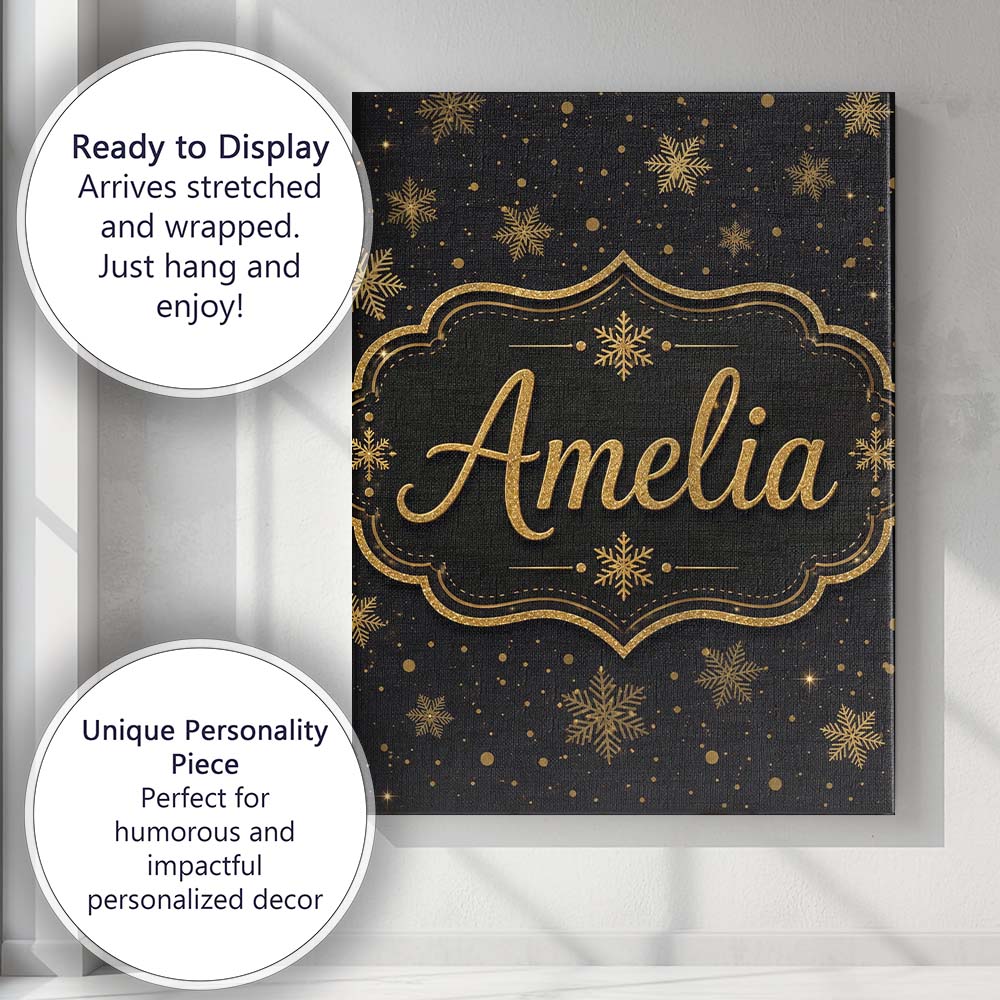 Personalised Name Luxury Gold Snowflake Custom  Modern Room Accent Elegant Feature Canvas Wall Art Print Decor Picture Ready to Hang
