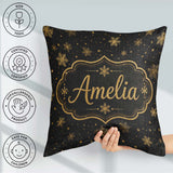 Custom Name Luxury Snowflake Black Background Christmas Seamless Square Filled Cushion Throw Pillow Sofa Bed Home Decor Zip Washable UK Made