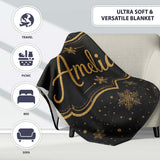 Luxury Gold Snowflake Black Background Christmas Seamless Pattern  Personalised Custom Name Super Soft Fleece Blanket Bed Sofa Throw