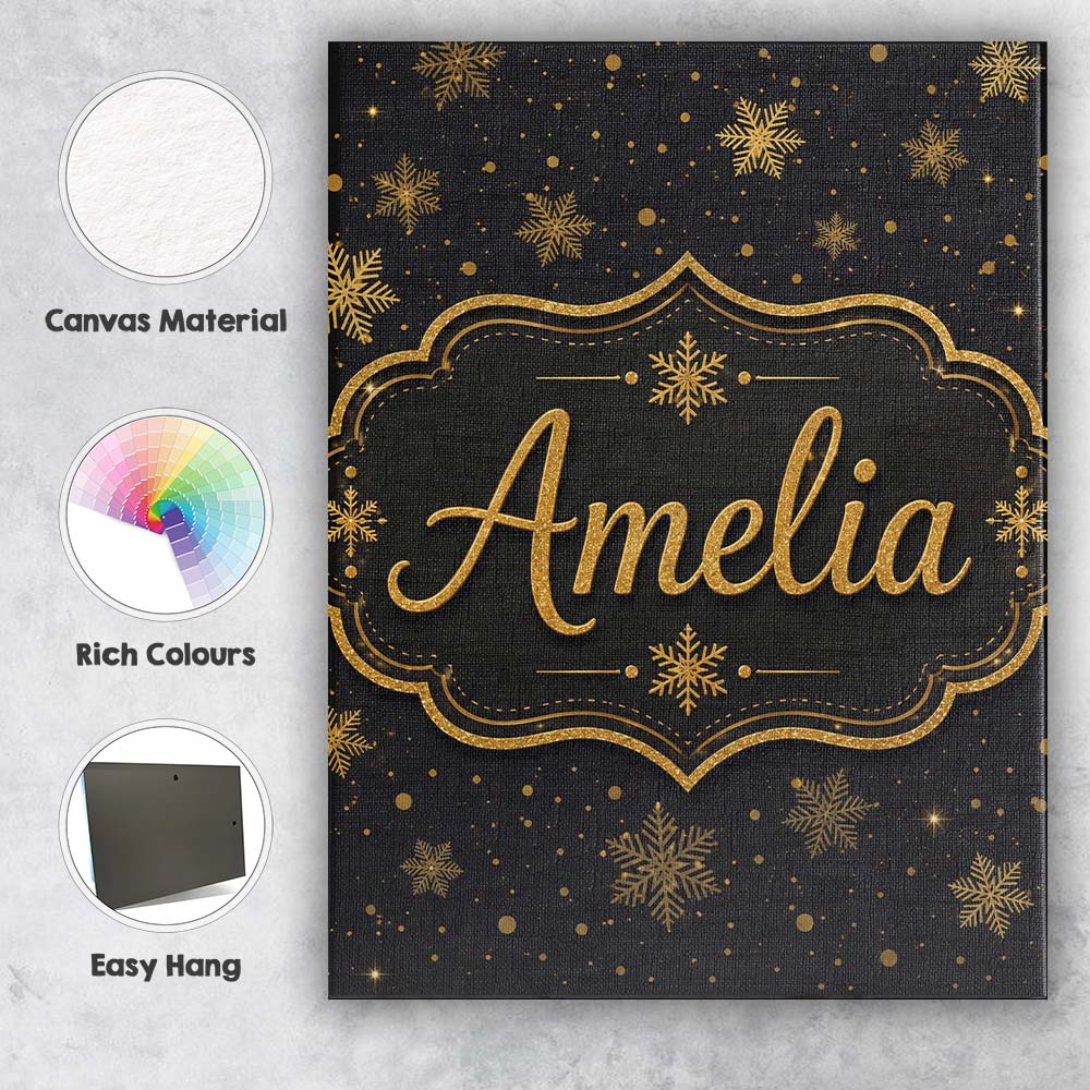 Personalised Name Luxury Gold Snowflake Custom  Modern Room Accent Elegant Feature Canvas Wall Art Print Decor Picture Ready to Hang