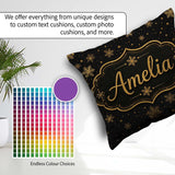 Custom Name Luxury Snowflake Black Background Christmas Seamless Square Filled Cushion Throw Pillow Sofa Bed Home Decor Zip Washable UK Made