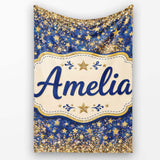 Blue Galaxy Gold Stars Glitter Christmas Seamless Pattern Lovely  Personalised Custom Name Super Soft Fleece Blanket Bed Sofa Throw
