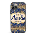Blue Galaxy Gold Stars Glitter Christmas Seamless Custom Name Protective Phone Case Mobile Cover Durable Everyday Smartphone Shock Resistant