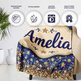 Blue Galaxy Gold Stars Glitter Christmas Seamless Pattern Lovely  Personalised Custom Name Super Soft Fleece Blanket Bed Sofa Throw