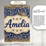 Blue Galaxy Gold Stars Glitter Christmas Seamless Pattern Lovely  Personalised Custom Name Super Soft Fleece Blanket Bed Sofa Throw