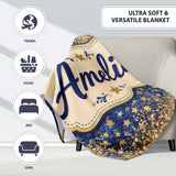 Blue Galaxy Gold Stars Glitter Christmas Seamless Pattern Lovely  Personalised Custom Name Super Soft Fleece Blanket Bed Sofa Throw