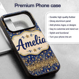 Blue Galaxy Gold Stars Glitter Christmas Seamless Custom Name Protective Phone Case Mobile Cover Durable Everyday Smartphone Shock Resistant