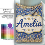 Blue Galaxy Gold Stars Glitter Christmas Seamless Pattern Lovely  Personalised Custom Name Super Soft Fleece Blanket Bed Sofa Throw