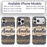 Blue Galaxy Gold Stars Glitter Christmas Seamless Custom Name Protective Phone Case Mobile Cover Durable Everyday Smartphone Shock Resistant