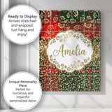 Personalised Name Festive Plaid Gold Floral Custom  Bespoke Interior Contemporary Canvas Wall Art Print Decor Picture Ready to Hang