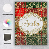 Personalised Name Festive Plaid Gold Floral Custom  Bespoke Interior Contemporary Canvas Wall Art Print Decor Picture Ready to Hang