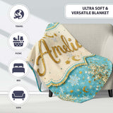 Light Blue Gold Snowflake Star Glitter Christmas Seamless Pattern  Personalised Custom Name Super Soft Fleece Blanket Bed Sofa Throw