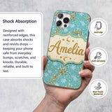 Light Blue Gold Snowflake Star Glitter Christmas Custom Name Protective Phone Case Mobile Cover Durable Everyday Smartphone Shock Resistant