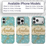 Light Blue Gold Snowflake Star Glitter Christmas Custom Name Protective Phone Case Mobile Cover Durable Everyday Smartphone Shock Resistant