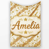 Gold Glitter Damask Stripe Elegant Seamless Pattern Cute Unique Gift  Personalised Custom Name Super Soft Fleece Blanket Bed Sofa Throw