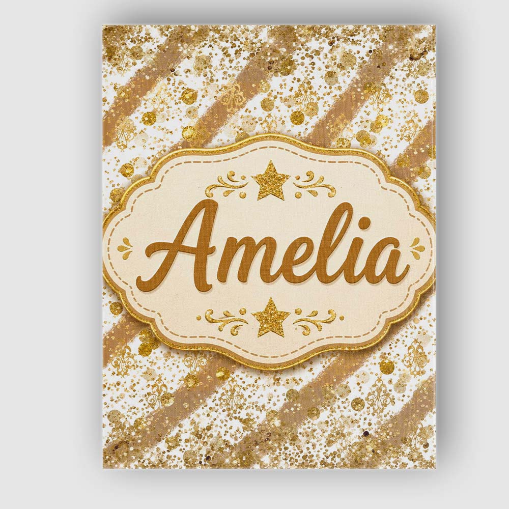 Personalised Name Gold Glitter Damask Custom Modern Room Accent Creative Decorator Style Canvas Wall Art Print Decor Picture Ready to Hang