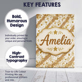 Personalised Name Gold Glitter Damask Custom Modern Room Accent Creative Decorator Style Canvas Wall Art Print Decor Picture Ready to Hang