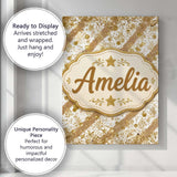 Personalised Name Gold Glitter Damask Custom Modern Room Accent Creative Decorator Style Canvas Wall Art Print Decor Picture Ready to Hang