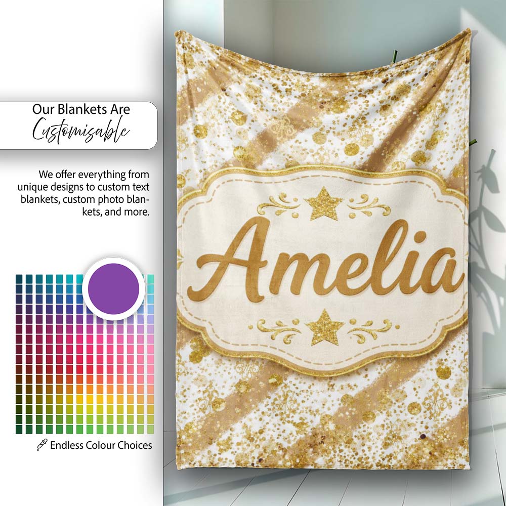 Gold Glitter Damask Stripe Elegant Seamless Pattern Cute Unique Gift  Personalised Custom Name Super Soft Fleece Blanket Bed Sofa Throw