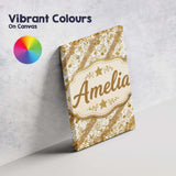 Personalised Name Gold Glitter Damask Custom Modern Room Accent Creative Decorator Style Canvas Wall Art Print Decor Picture Ready to Hang