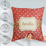 Custom Name Red Gold Chevron Leopard Glitter Christmas Seamless Square Filled Cushion Throw Pillow Sofa Bed Home Decor Zip Washable UK Made