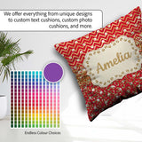 Custom Name Red Gold Chevron Leopard Glitter Christmas Seamless Square Filled Cushion Throw Pillow Sofa Bed Home Decor Zip Washable UK Made
