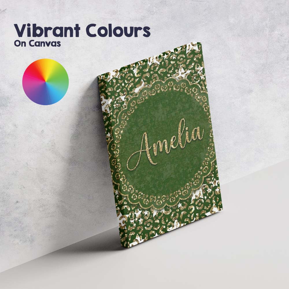 Personalised Name Green Leopard Gold Custom Premium Decorative Design Modern Room Accent Canvas Wall Art Print Decor Picture Ready to Hang