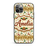 Festive Reindeer Heart Gold Glitter Christmas Custom Name Protective Phone Case Mobile Cover Durable Everyday Smartphone Shock Resistant