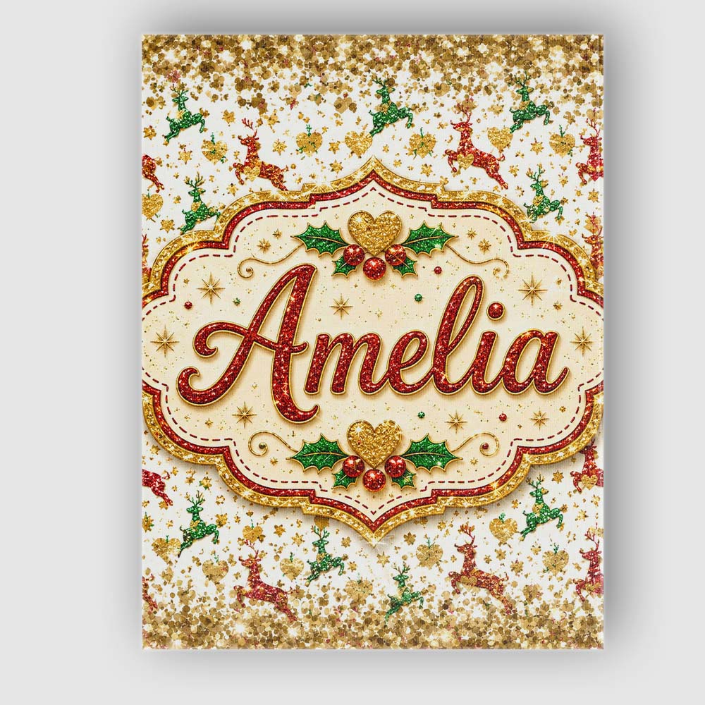 Personalised Name Festive Reindeer Heart Custom  Unique Gift Idea Elegant Feature Canvas Wall Art Print Decor Picture Ready to Hang