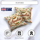 Custom Name Festive Reindeer Heart Gold Glitter Seamless Pattern Square Filled Cushion Throw Pillow Sofa Bed Home Decor Zip Washable UK Made