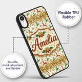 Festive Reindeer Heart Gold Glitter Christmas Custom Name Protective Phone Case Mobile Cover Durable Everyday Smartphone Shock Resistant