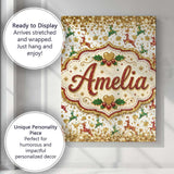 Personalised Name Festive Reindeer Heart Custom  Unique Gift Idea Elegant Feature Canvas Wall Art Print Decor Picture Ready to Hang