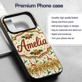 Festive Reindeer Heart Gold Glitter Christmas Custom Name Protective Phone Case Mobile Cover Durable Everyday Smartphone Shock Resistant