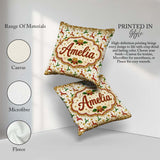 Custom Name Festive Reindeer Heart Gold Glitter Seamless Pattern Square Filled Cushion Throw Pillow Sofa Bed Home Decor Zip Washable UK Made
