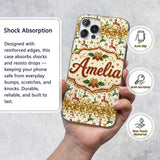 Festive Reindeer Heart Gold Glitter Christmas Custom Name Protective Phone Case Mobile Cover Durable Everyday Smartphone Shock Resistant