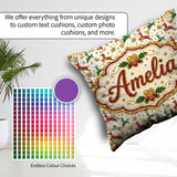 Custom Name Festive Reindeer Heart Gold Glitter Seamless Pattern Square Filled Cushion Throw Pillow Sofa Bed Home Decor Zip Washable UK Made