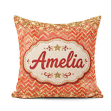Custom Name Gold Glitter Chevron Festive Seamless Pattern Lovely Square Filled Cushion Throw Pillow Sofa Bed Home Decor Zip Washable UK Made