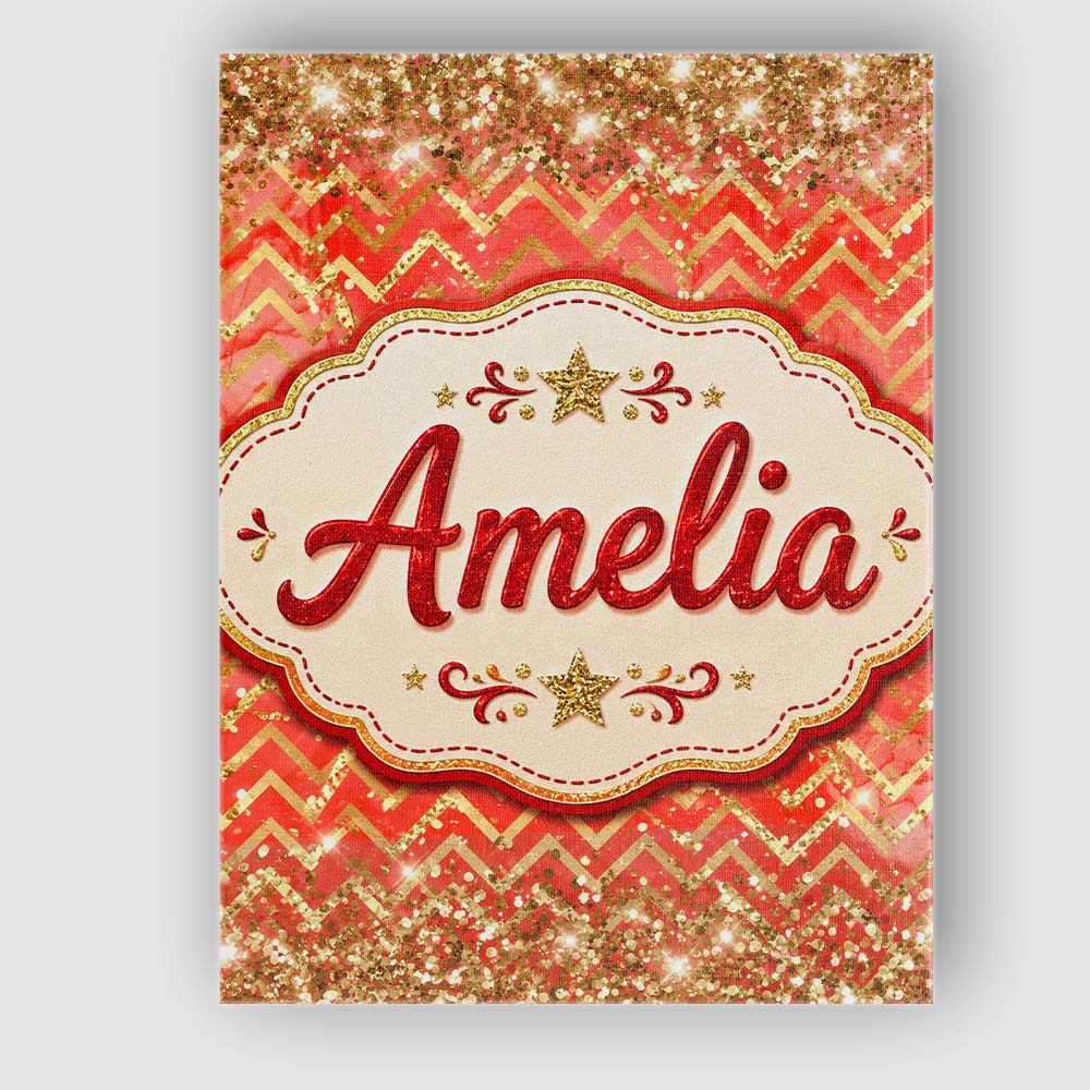 Personalised Name Gold Glitter Chevron Custom  Modern Room Accent Elegant Feature Canvas Wall Art Print Decor Picture Ready to Hang