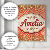 Personalised Name Gold Glitter Chevron Custom  Modern Room Accent Elegant Feature Canvas Wall Art Print Decor Picture Ready to Hang