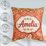 Custom Name Gold Glitter Chevron Festive Seamless Pattern Lovely Square Filled Cushion Throw Pillow Sofa Bed Home Decor Zip Washable UK Made