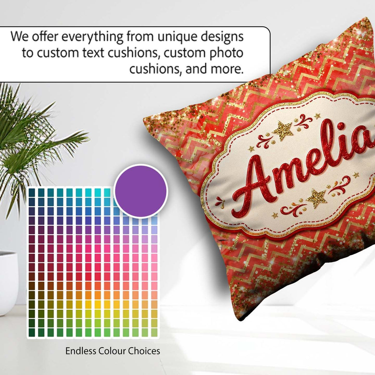 Custom Name Gold Glitter Chevron Festive Seamless Pattern Lovely Square Filled Cushion Throw Pillow Sofa Bed Home Decor Zip Washable UK Made