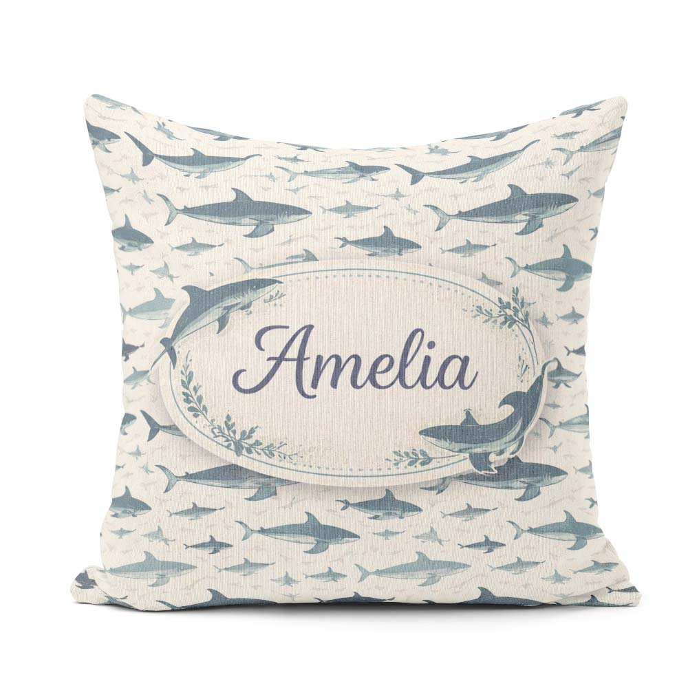 Custom Name Ocean Seamless Pattern Minimal Marine Animal Design Square Filled Cushion Throw Pillow Sofa Bed Home Decor Zip Washable UK Made