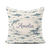 Custom Name Ocean Seamless Pattern Minimal Marine Animal Design Square Filled Cushion Throw Pillow Sofa Bed Home Decor Zip Washable UK Made
