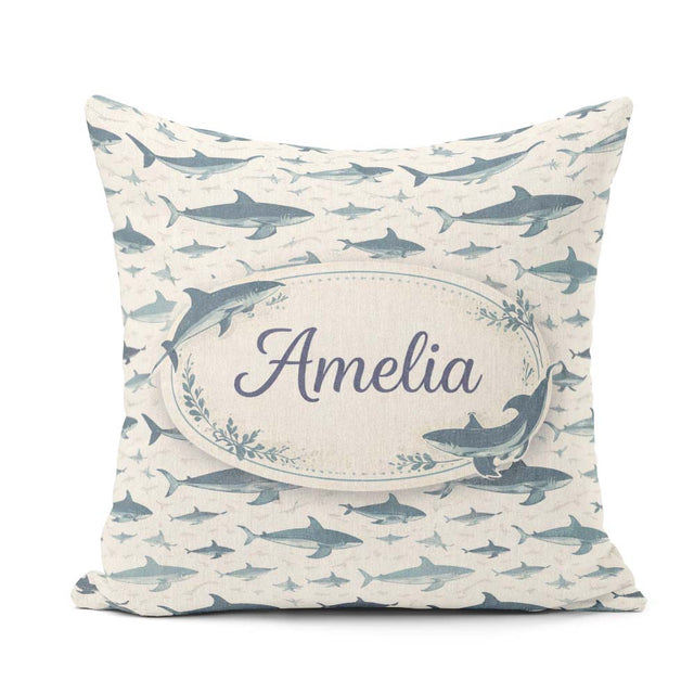 Custom Name Ocean Seamless Pattern Minimal Marine Animal Design Square Filled Cushion Throw Pillow Sofa Bed Home Decor Zip Washable UK Made