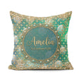 Custom Name Teal Gold Fleur Moon Glitter Elegant Seamless Lovely Square Filled Cushion Throw Pillow Sofa Bed Home Decor Zip Washable UK Made