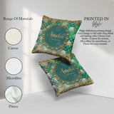 Custom Name Teal Gold Fleur Moon Glitter Elegant Seamless Lovely Square Filled Cushion Throw Pillow Sofa Bed Home Decor Zip Washable UK Made