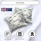 Custom Name Ocean Seamless Pattern Minimal Marine Animal Design Square Filled Cushion Throw Pillow Sofa Bed Home Decor Zip Washable UK Made