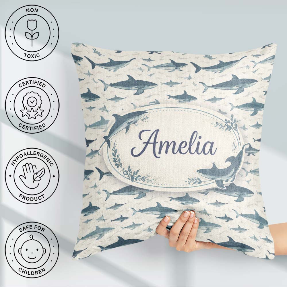 Custom Name Ocean Seamless Pattern Minimal Marine Animal Design Square Filled Cushion Throw Pillow Sofa Bed Home Decor Zip Washable UK Made