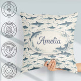 Custom Name Ocean Seamless Pattern Minimal Marine Animal Design Square Filled Cushion Throw Pillow Sofa Bed Home Decor Zip Washable UK Made